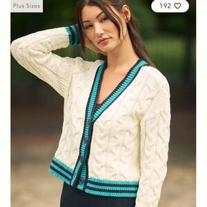 Madewell Cable Knit Cardigan - Cream and Teal